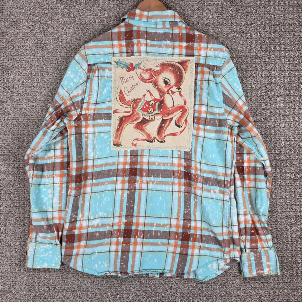 Angry Minnow Clothing Co Mens Medium Flannel Shirt Merry Christmas Reindeer